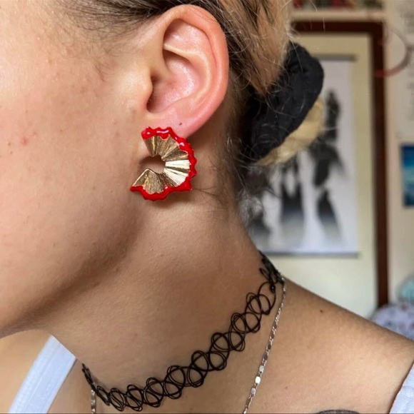 Red Pencil Shavings Earrings - Picture 7 of 11